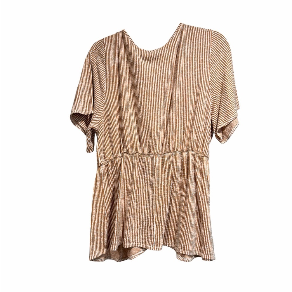 Elegant Striped Tan Blouse - Picture 3 of 5